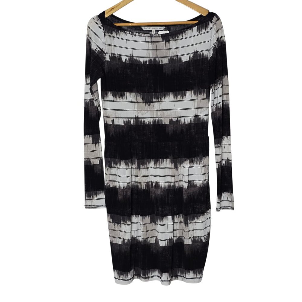 Rachel Roy Women's Black, White & Grey Stretch Jersey Dress w. Pockets Medium